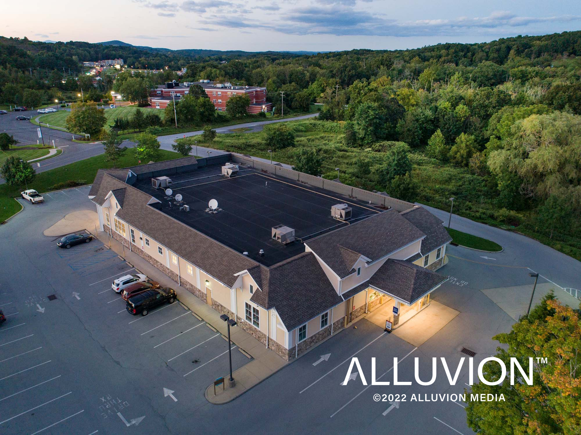 Walgreens, Highland, New York – Commercial Real Estate, Aerial, and Twilight, Dusk Photography by Duncan Avenue Studios – Hudson Valley, Catskills, and Westchester, NY