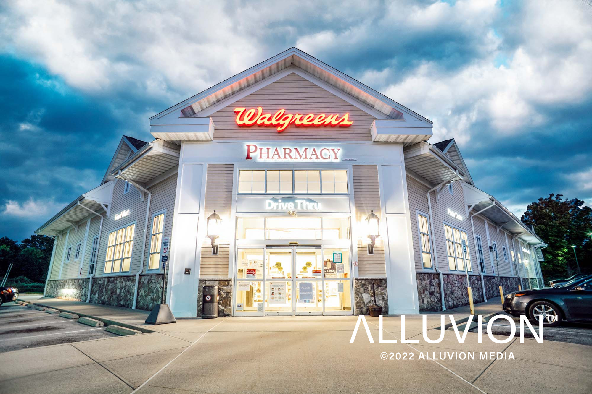 Walgreens, Highland, New York – Commercial Real Estate, Aerial, and Twilight, Dusk Photography by Duncan Avenue Studios – Hudson Valley, Catskills, and Westchester, NY